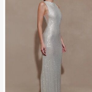 Meshki Glittering Silver Maxi Dress